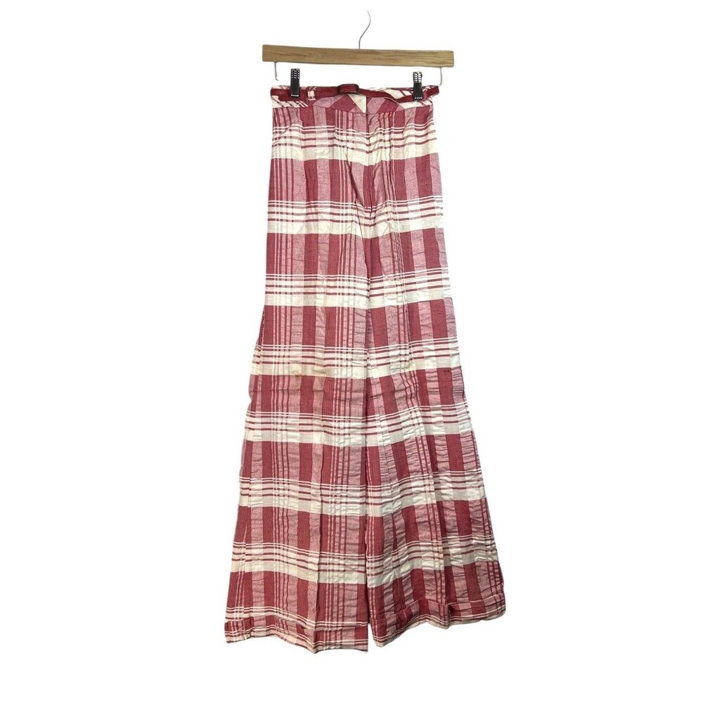 VINTAGE 60's 70's Tomboy Plaid Bell Bottom Pants Size 9 Red White Gingham USA